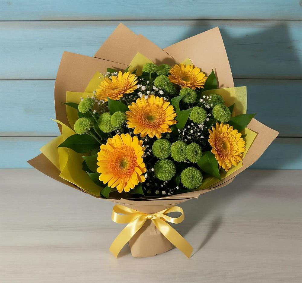 Букет цветов из: Герберы и Хризантемы в Раздольной