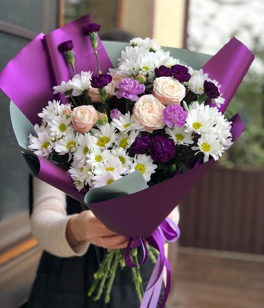 Букет цветов из: Хризантемы, Гвоздики и Розы в Раздольной