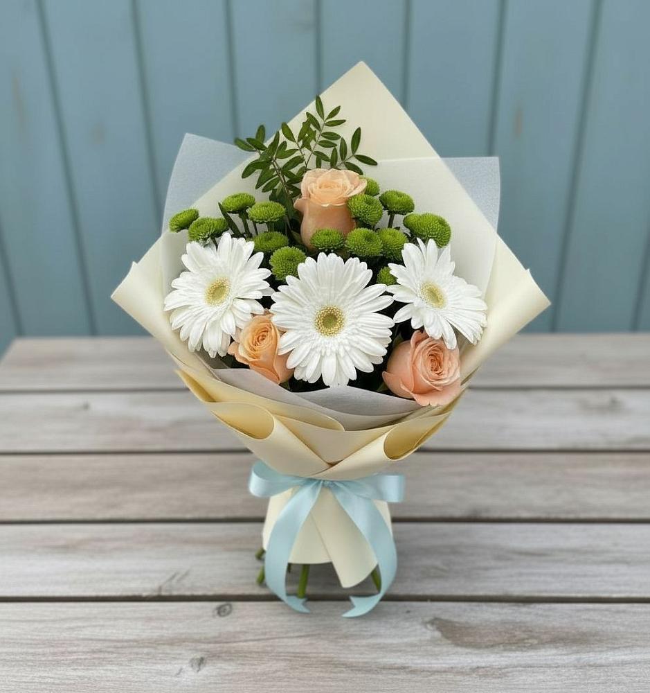 Букет цветов из: Герберы, Розы и Хризантемы в Раздольной