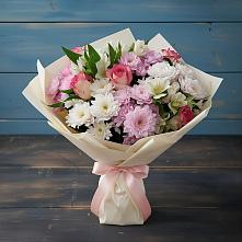 Букет цветов из:  Хризантемы, Альстромерии и Розы #REPLACE_PRED# Раздольной