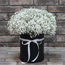Цветочная композиция из Гипсофила в шляпной коробке в Раздольной