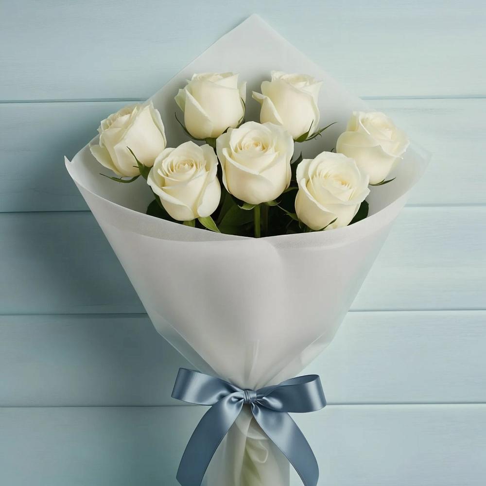 Букет 7 Белых роз Эдлесс Лав в Раздольной