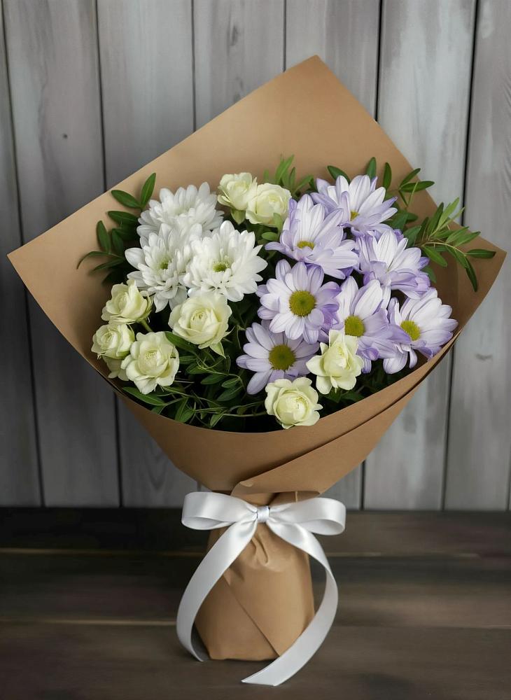 Букет цветов из: Хризантемы и Розы в Раздольной